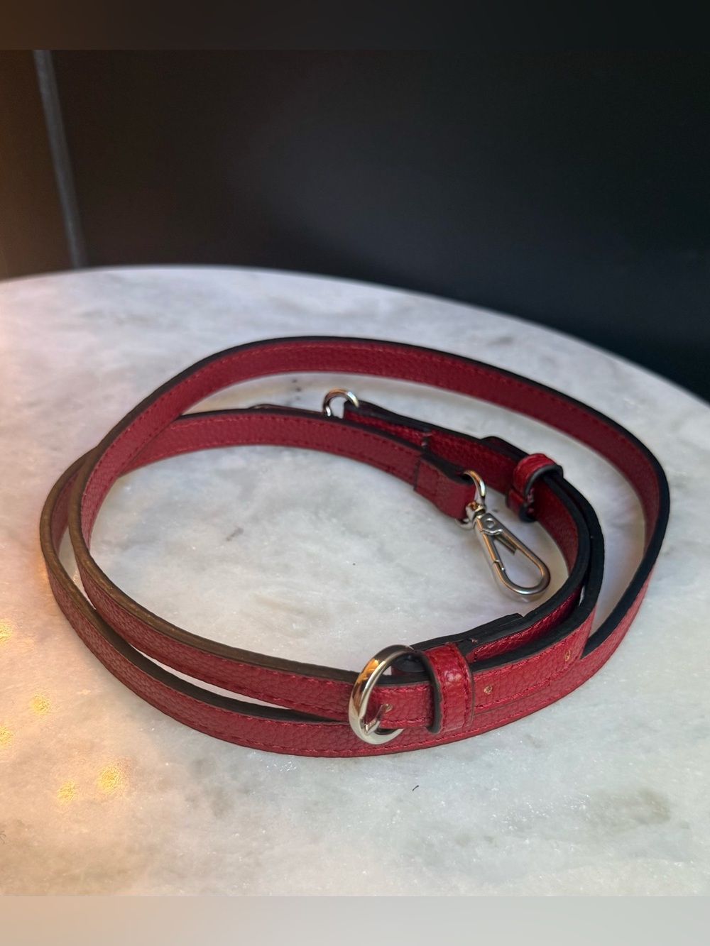 Adjustable Red Leather Crossbody Strap with Silver Hardware